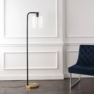 JONATHAN Y Easton 60.75" Modern Minimalist Metal/Ribbed Glass (Includes LED Light Bulb) Floor Lamp Brass Gold/Black 5 JONATHAN Y Easton 60.75" Modern Minimalist Metal/Ribbed Glass (Includes LED Light Bulb) Floor Lamp Brass Gold/Black - Image 3