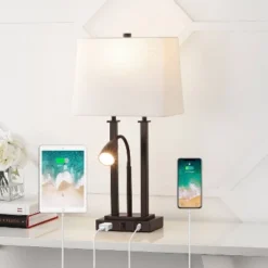 JONATHAN Y Blaire 23.75" 2-Light Metal Table Lamp with USB Charging Port -Jonathan Y Store GUEST 571a7760 bfd9 43cd 9ebc 08a946b4e76a