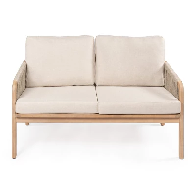 JONATHAN Y Arwen Modern Bohemian Roped Acacia Wood Outdoor Loveseat 8 JONATHAN Y Arwen Modern Bohemian Roped Acacia Wood Outdoor Loveseat - Image 6