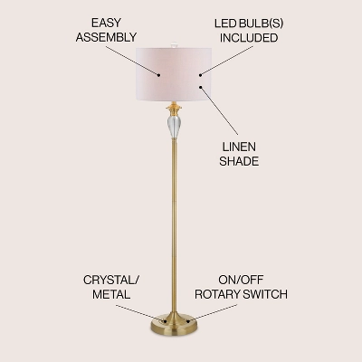 JONATHAN Y Evelyn Crystal and Brass Metal LED Floor Lamp with Linen Shade 3 JONATHAN Y Evelyn Crystal and Brass Metal LED Floor Lamp with Linen Shade
