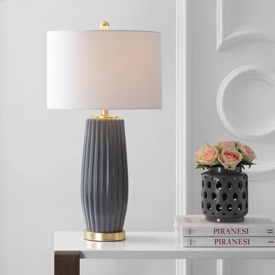 JONATHAN Y Roman 28.5" Gray Ceramic Fluted Table Lamp with LED Bulb 3 JONATHAN Y Roman 28.5" Gray Ceramic Fluted Table Lamp with LED Bulb