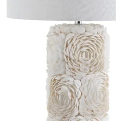 JONATHAN Y Rosette Seashell LED Table Lamp with Linen Drum Shade -Jonathan Y Store GUEST 5e428083 4e68 489b b175 c853f5a85587