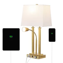 JONATHAN Y Blaire 23.75" 2-Light Metal Table Lamp with USB Charging Port -Jonathan Y Store GUEST 5e8b5086 5e31 44d3 9e63 a38d0466739d
