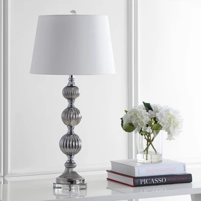 JONATHAN Y Vivienne 31" Triple Sphere Gray Glass Table Lamp with LED Bulb 4 JONATHAN Y Vivienne 31" Triple Sphere Gray Glass Table Lamp with LED Bulb - Image 2