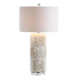 JONATHAN Y Rosette Seashell LED Table Lamp with Linen Drum Shade -Jonathan Y Store GUEST 64ce5a42 16a8 4654 994a 70b829cde816