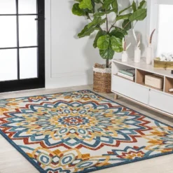 JONATHAN Y Flora Abstract Bold Mandala High-Low Indoor/Outdoor Area Rug -Jonathan Y Store GUEST 64efbbbd 3e55 40d7 9e2a 0bc3fd5446c2