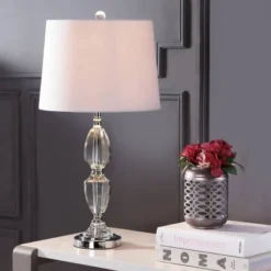 JONATHAN Y Graham 27" Crystal Table Lamp with Tapered Linen Shade