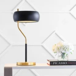 JONATHAN Y Oskar 22.5" Mid-Century Modern Metal Desk Lamp - Black/Gold