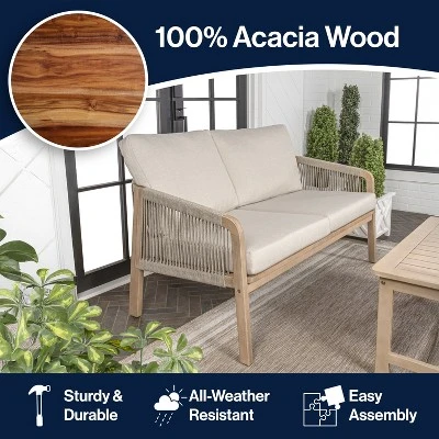 JONATHAN Y Arwen Modern Bohemian Roped Acacia Wood Outdoor Loveseat 7 JONATHAN Y Arwen Modern Bohemian Roped Acacia Wood Outdoor Loveseat - Image 5