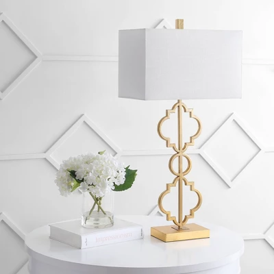 Jonathan Y Selina 32" Iron Ogee Trellis Modern USB Table Lamp in Gold 4 Jonathan Y Selina 32" Iron Ogee Trellis Modern USB Table Lamp in Gold - Image 2