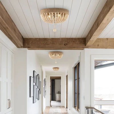 JONATHAN Y Justina 14" Wood Bead 2-Light Iron LED Pendant - Taupe/Chrome 5 JONATHAN Y Justina 14" Wood Bead 2-Light Iron LED Pendant - Taupe/Chrome - Image 3