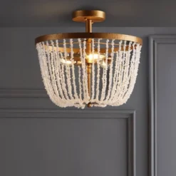 JONATHAN Y 15" Georgian Stone and Metal Flush Mount Ceiling Light - Antique Gold