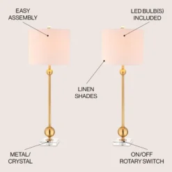 JONATHAN Y Hollis 34.75" Metal LED Table Lamp - Modern Brass & Crystal