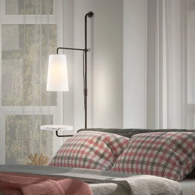 JONATHAN Y Andre 1-Light Black Iron Plug-In LED Sconce with White Marble Shelf 5 JONATHAN Y Andre 1-Light Black Iron Plug-In LED Sconce with White Marble Shelf - Image 3