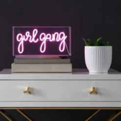 JONATHAN Y Girl Gang 11.88" Contemporary Glam Acrylic Box Neon Light - Pink -Jonathan Y Store GUEST 71eef9f4 2005 428f b0fe fe90aba7d5a3