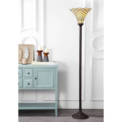 70" White Tiffany Torchiere Floor Lamp (Includes LED Light Bulb) Bronze - JONATHAN Y 3 70" White Tiffany Torchiere Floor Lamp (Includes LED Light Bulb) Bronze - JONATHAN Y