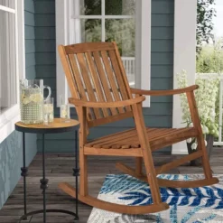 JONATHAN Y Penny Classic Slat-Back Acacia Wood Outdoor Rocking Chair