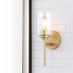 13" LED 1-Light Juno Industrial Iron Cylinder Wall Sconce Brass Gold/Clear - JONATHAN Y: Vintage-Inspired, Eco-Friendly, UL Listed