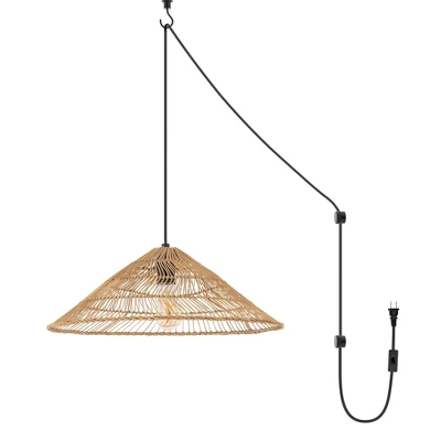 JONATHAN Y Nova 20.25" Farmhouse Coastal Rattan LED Pendant 12 JONATHAN Y Nova 20.25" Farmhouse Coastal Rattan LED Pendant - Image 10