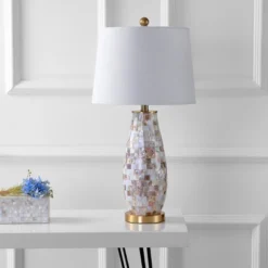 JONATHAN Y Jocelyn 28" Seashell Mosaic Table Lamp - White/Brass -Jonathan Y Store GUEST 78cf45b5 83b0 4f60 9daa 65272590df87