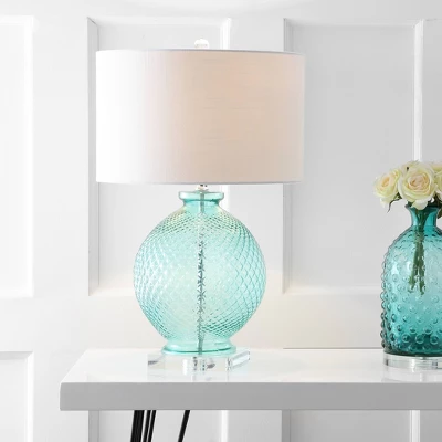 26" Glass And Crystal Estelle Table Lamp (Includes LED Light Bulb) Blue - JONATHAN Y 3 26" Glass And Crystal Estelle Table Lamp (Includes LED Light Bulb) Blue - JONATHAN Y