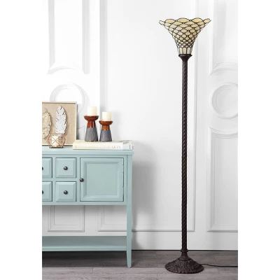 70" White Tiffany Torchiere Floor Lamp (Includes LED Light Bulb) Bronze - JONATHAN Y 4 70" White Tiffany Torchiere Floor Lamp (Includes LED Light Bulb) Bronze - JONATHAN Y - Image 2