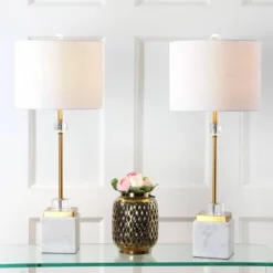 JONATHAN Y Dawson 30" Marble and Crystal Table Lamp Set (Set of 2)