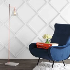 Jonathan Y Lorena 55" Modern Glam Metal and Marble Floor Lamp with LED Bulb