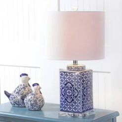 JONATHAN Y Choi 23" Blue and White Chinoiserie Table Lamp with LED Bulb