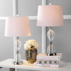 JONATHAN Y Aubrey 24" Crystal Table Lamp (Set of 2) with LED Light Bulbs