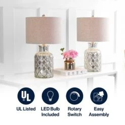 JONATHAN Y Alvord 24.5" LED Glass Table Lamp with Linen Drum Shade -Jonathan Y Store GUEST 848f0008 efbe 4b9d be8b ba1ea42b9286