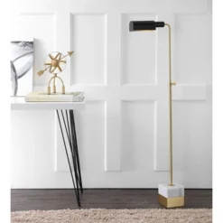 JONATHAN Y Iva 56.5" Adjustable Library Floor Lamp - Gold with Marble Base