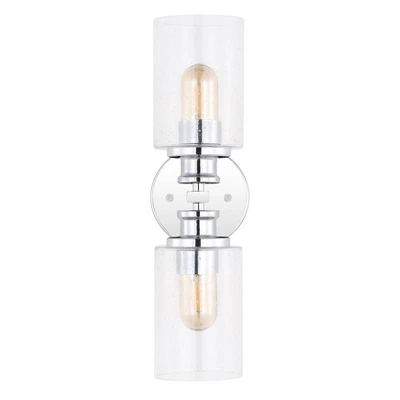 JONATHAN Y Jules 16.5" 2-Light LED Chrome and Seeded Glass Wall Sconce 5 JONATHAN Y Jules 16.5" 2-Light LED Chrome and Seeded Glass Wall Sconce - Image 3