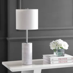 JONATHAN Y Aksel 25.5" White Marble Table Lamp with LED Bulb