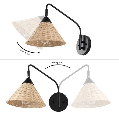 JONATHAN Y Kiawah 1-Light Vintage Coastal Rattan Swing Arm LED Sconce 9 JONATHAN Y Kiawah 1-Light Vintage Coastal Rattan Swing Arm LED Sconce - Image 7