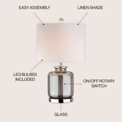 JONATHAN Y Marsh Glass LED Table Lamp with Linen Drum Shade
