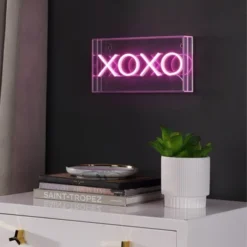 JONATHAN Y 11.75" XOXO Contemporary Glam Acrylic Box Pendant - Neon Pink