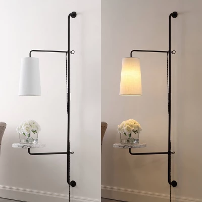 JONATHAN Y Andre 1-Light Black Iron Plug-In LED Sconce with White Marble Shelf 7 JONATHAN Y Andre 1-Light Black Iron Plug-In LED Sconce with White Marble Shelf - Image 5