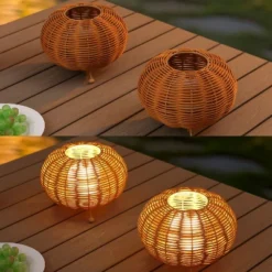 JONATHAN Y Kairi Modern Bohemian Rechargeable Faux Rattan Outdoor LED Table Lamp -Jonathan Y Store GUEST 9338fdcd ef28 4224 a242 05e02987900c