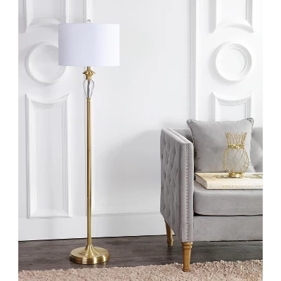 JONATHAN Y Evelyn Crystal and Brass Metal LED Floor Lamp with Linen Shade 5 JONATHAN Y Evelyn Crystal and Brass Metal LED Floor Lamp with Linen Shade - Image 3