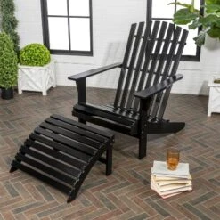 JONATHAN Y Saranac Traditional Acacia Wood Adirondack Chair with Detachable Ottoman -Jonathan Y Store GUEST 94df2242 450a 46d2 9d79 a3494f61108e