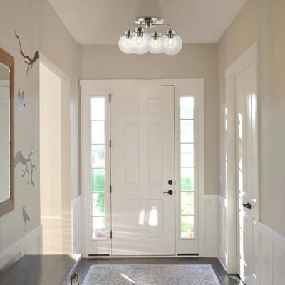 JONATHAN Y Piper 18-Inch 4-Light Farmhouse Rustic Iron and Glass LED Semi Flush Mount 5 JONATHAN Y Piper 18-Inch 4-Light Farmhouse Rustic Iron and Glass LED Semi Flush Mount - Image 3