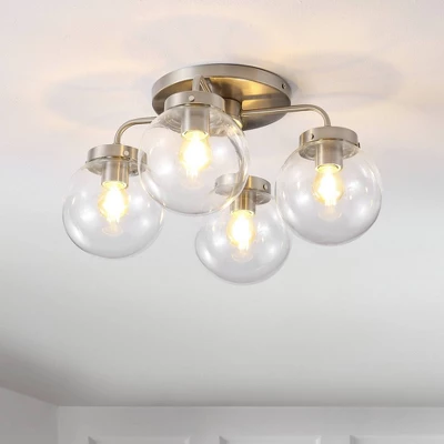 JONATHAN Y Piper 18-Inch 4-Light Farmhouse Rustic Iron and Glass LED Semi Flush Mount 3 JONATHAN Y Piper 18-Inch 4-Light Farmhouse Rustic Iron and Glass LED Semi Flush Mount