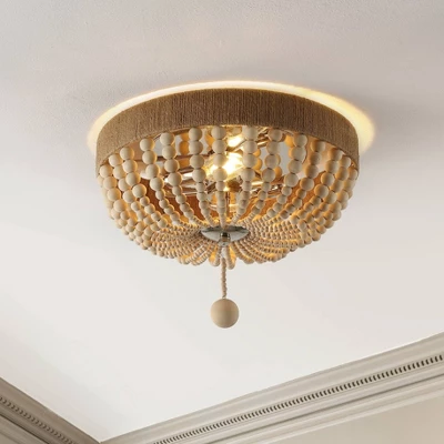 JONATHAN Y Justina 14" Wood Bead 2-Light Iron LED Pendant - Taupe/Chrome 3 JONATHAN Y Justina 14" Wood Bead 2-Light Iron LED Pendant - Taupe/Chrome