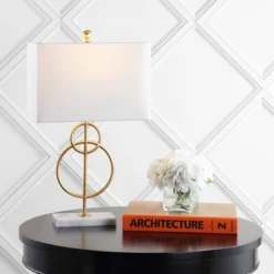 Jonathan Y 26" Marble and Gold Metal Circle Table Lamp with LED Bulb