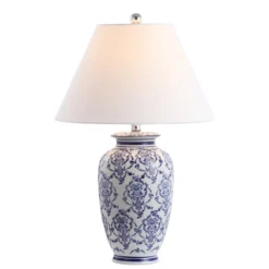 JONATHAN Y Juliana Chinoiserie Ceramic LED Table Lamp with Linen Shade