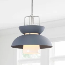 JONATHAN Y Paul 11" Metal Farmhouse Pendant with LED Bulb - Gray -Jonathan Y Store GUEST 9ea85363 139d 46e1 972f bb79aa19ae20