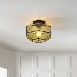 12.5" 1-Light Evelyn Vintage Farmhouse Iron/Glass LED Flush Mount Oil Rubbed Bronze - JONATHAN Y -Jonathan Y Store GUEST a391ca0d 3cce 4b62 82dd 2be74fc56cba