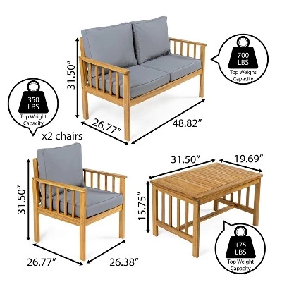 JONATHAN Y Everly 4-Piece Modern Cottage Acacia Wood Outdoor Patio Set 4 JONATHAN Y Everly 4-Piece Modern Cottage Acacia Wood Outdoor Patio Set - Image 2