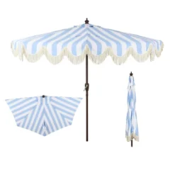 JONATHAN Y Beverly 9' Designer Scalloped Fringe Half Market Patio Umbrella -Jonathan Y Store GUEST a55193a2 ee18 4885 b5d5 3503df3cf31e